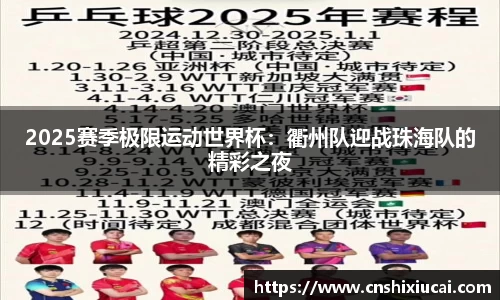 2025赛季极限运动世界杯：衢州队迎战珠海队的精彩之夜
