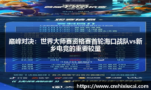 巅峰对决：世界大师赛资格赛首轮海口战队vs新乡电竞的重要较量